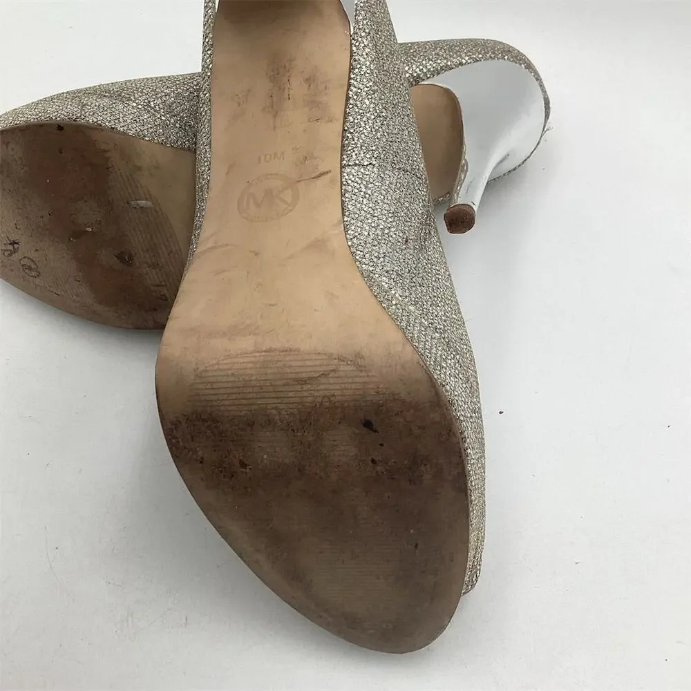 Michael Kors Silver Glitter Peep Toe Platform Heels Size 10‎ Women's